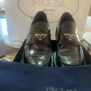 Prada | Shoes | Prada Black Leather Slipon Loafers With  display picture 1